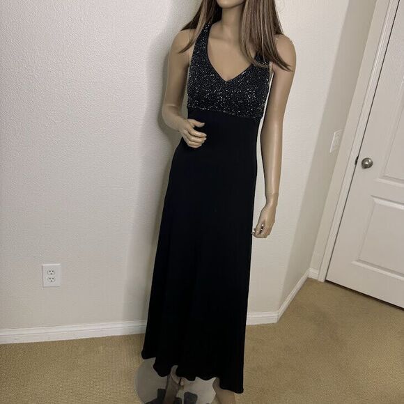 Bieff Basix Long Dress Sz 4 Black Silk Beaded Evening Formal Gown Dark Romance - Picture 11 of 11